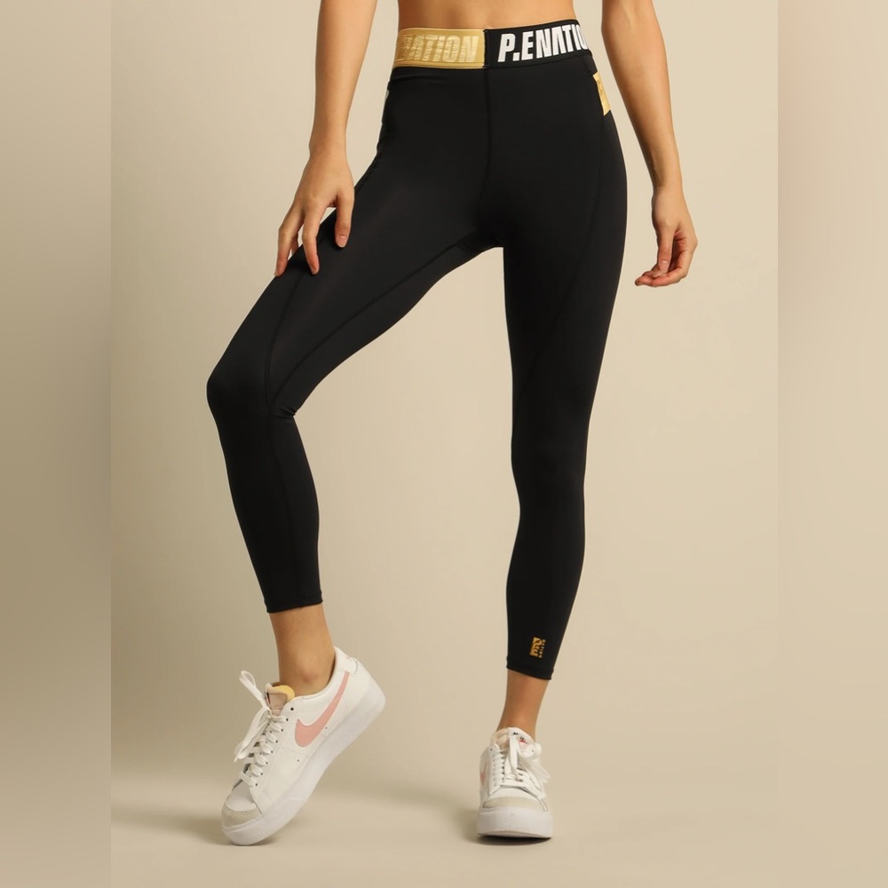P.E Nation Backswing Sports Bra Small and Leggings Medium Black Gold - Picture 3 of 16